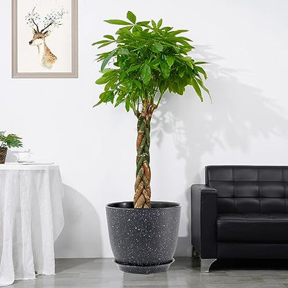 UOUZ 12inch Large Plant Pot, Modern Plastic Planter with High Driange Holes and Saucer for Indoor Outdoor Garden Plants and Flowers, Black Speckles - color: Black Speckles