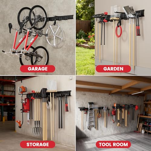 49.5" Heavy Duty Wall Mounted Garage Tool Organizer – 3 Panels & 9 Adjustable Hooks, 690 lbs Load Capacity, Modular Storage for Efficient Tool Organization, Easy Install in Garage, Garden, 14 Pack - size: 49.5in | 3Panels + 9Hooks