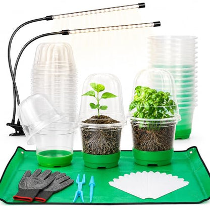 59Pcs Clear Nursery Pots Kits with Grow Light Includes 22 Pack 4'' Seed Starter Pots with Silicone Base & Lids, Clear Plant Pots for Propagation, Seedling Pots Kit with Drainage, Labels, Repotting Mat - size: 4 Inch