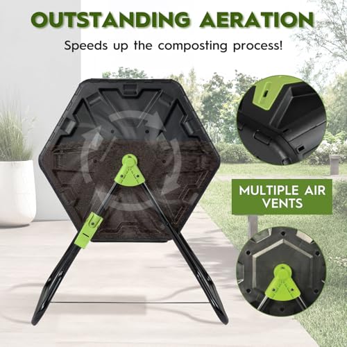 21 Gallon Compost Tumbler Outdoor - Small Rotating Composting Bin with Single Chamber & Steel Frame - BPA-Free Compact Garden Waste Bin for Kitchen Scraps & Yard Manure - Quick 5-Minute Assembly - size: 21 Gallon
