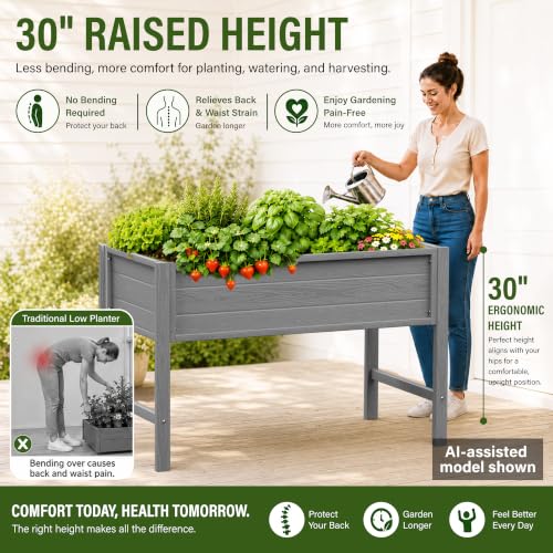 YEFU 48" Raised Garden Bed with Legs, HIPS Outdoor Garden Bed, Grey - color: Gray, size: 48"×24"×30"