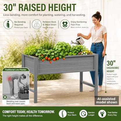 YEFU 48" Raised Garden Bed with Legs, HIPS Outdoor Garden Bed, Grey - color: Gray, size: 48"×24"×30"