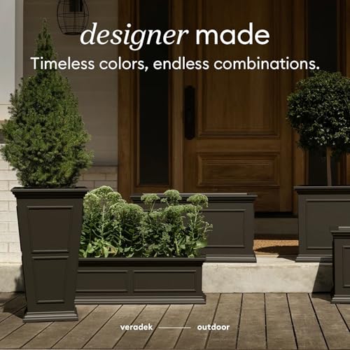 Veradek Brixton Series Planter - Tall Outdoor Planter with Shelf - color: Black, size: 26 inch -2 Pack