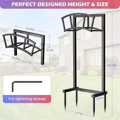 Garden Hose Holder Freestanding, Outdoor Heavy Duty Water Hose Holder Reel with 4 Spikes Holds 150-ft Water Pipe, Detachable Metal Hose Storage Stand Hanger Rack for Outside Yard Lawn Farm, Black - color: Matte Black