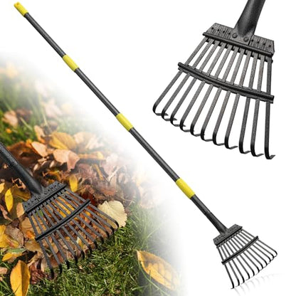 Rake for Leaves: Small Metal Garden Rake, 8.5" Wide, 11 Metal Tines,Heavy Duty Lightweight Kids Leaf Rakes for Small Lawn Yard Shrub,Tight Spot Garden Bed Leaf Debris Picking Cleaning, 60” Long Handle - style: 11 tines-5ft