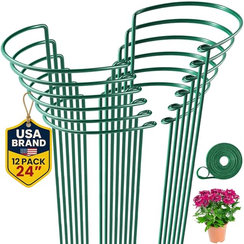 12 Pack Tall Snake Plant Support Stakes – 10" W x 24" H Half Round Peony Cages and Supports for Indoor and Outdoor Plants – Plant Cage Ring Support for Flower - Peony, Tomato, Hydrangea, Rose Bush - size: 12 Pack - 10'' Wide x 24'' High