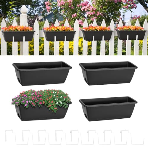 Railing Planter Box 4 Pack Window Boxes Planters with Flower Box Brackets - color: Black+white Brackets
