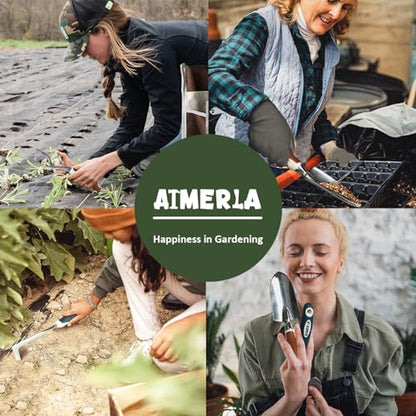 Aimerla Gardening Tools Set of 9 Heavy Duty Garden Tools with Non-Slip Rubber Grip with Large Garden Bag for Tools Durable Hand Tools for Gardening, Weeding,Gardening Gifts for Women,Men (Dark Green) - style: Dark green