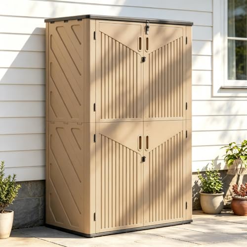 Aoxun Outdoor Storage Shed with Floor, 64 Cu.Ft Outdoor Storage Cabinet - size: 64 Cu.Ft w/No Shelves