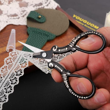 YOUGUOM Small Crochet Scissors, Mini Sewing Shears with Cover - color: Black