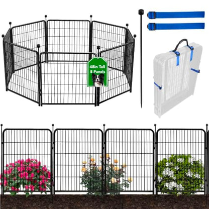 ADAVIN 48in Tall Garden Fence No Gate, 8 Panels Dog Fence Outdoor 17.7 Ft - size: 48in(H) 8panels no gate-New