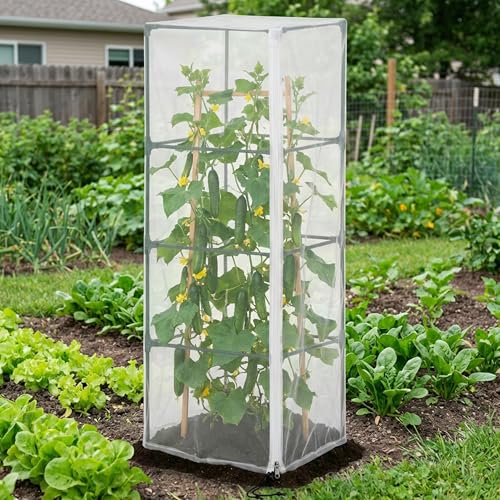 2 Pcs Garden Bird Netting for Square Plant Cage, 59" x 18" x 18" Tomato Cage Garden Net Cover with Zipper, Tomato Trellis Insect Bird Barrier Protection Mesh for Vertical Climbing Plants Vegetables - color: 2 Pcs