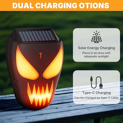 Solar Nocturnal Animal Repeller 1 Pack - Coyote, Raccoon, Fox, Skunk, Deer, Hawk Outdoor Repellent Deterrent - Amber LED & Waterproof Predator Lights for Chicken Coop,Farm,Yard,Garden - Halloween