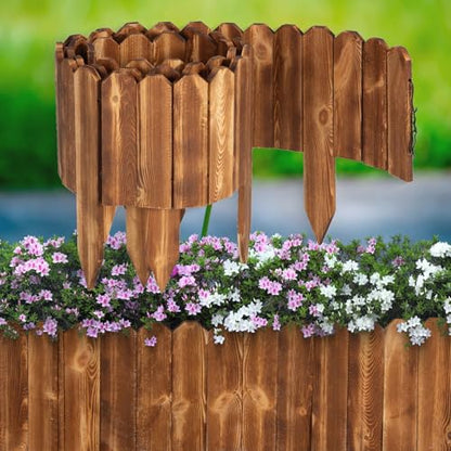 LINSHRY Wood Garden Edging Fence, Flower Bed Edging Borders, 8in H x 12ft L - size: 8in (H) x 12ft (L)