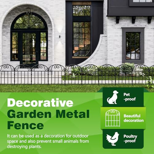 Garden Fence 24.5 in x 20.58 ft, 19-Pack Decorative Black Metal Panels - size: 19 Pack, 20.58ft(L) x 24.5in(H)