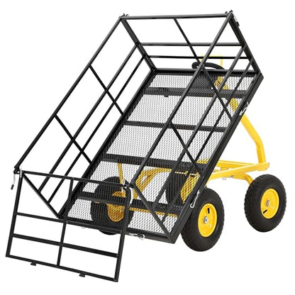 Garvee 1500 LB Garden Dump Cart, Heavy Duty Metal Wagon Yard Trailer - color: Black, size: 1500 Lbs Dump