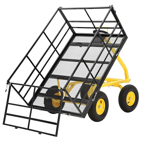 Garvee 1500 LB Garden Dump Cart, Heavy Duty Metal Wagon Yard Trailer - color: Black, size: 1500 Lbs Dump