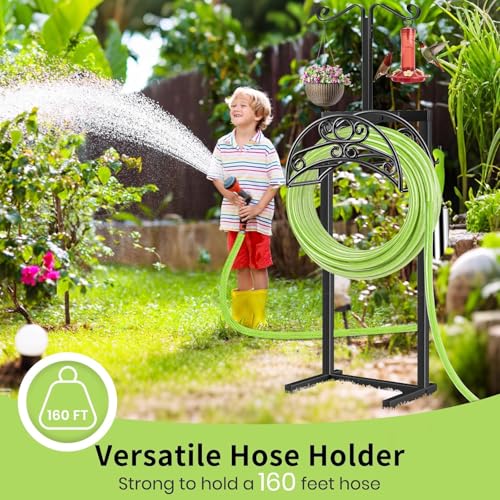 TomCare Garden Hose Holder, 4 Spikes Water Hose Hanger for 160FT Hose - color: Deep Black