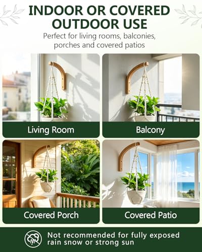 Wooden Plant Hangers - Hanging Plant Hooks for Indoor Outdoor, Wood Hanging Wall Plant Hooks Heavy Duty for Flower Pots Wind Chimes and Bird Feeders(2-Pack,8-Inch) - style: 1-Arc Style(2Pack)
