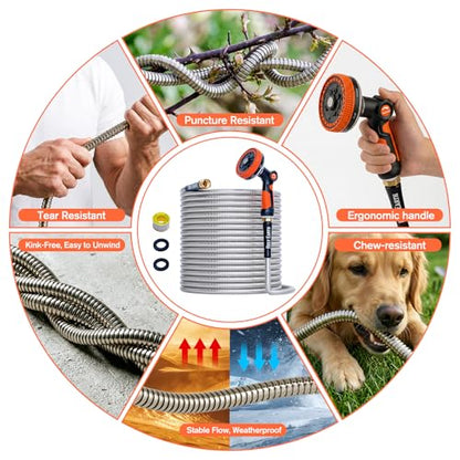 Rosy Earth 50ft Stainless Steel Garden Hose, Heavy Duty Metal Water Hose - size: 50FT