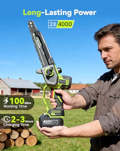 10 Inch Electric Pole Saws for Tree Trimming, 1000W Brushless Pole Saw and Mini Chainsaw 2 in 1, 2*4000mAh Battery, Lightweight Tree Saw with Extension Pole, 16Ft Max Reach Tree Trimmer Branch Cutter - color: Emerald Green