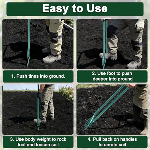 Broad Fork Garden Tool, 5 Tines Heavy-Duty U-Shaped Hand Tiller