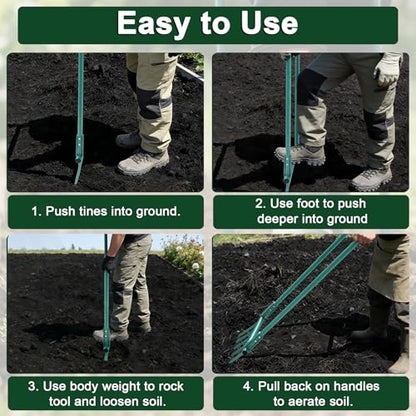 Broad Fork Garden Tool, 5 Tines Heavy-Duty U-Shaped Hand Tiller