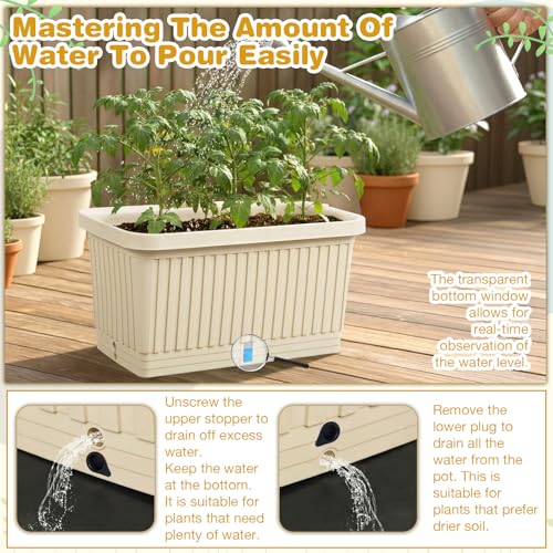 3 Pcs Large Rectangular Planter Boxes Outdoor, Beige, 20 Inches - color: Beige, size: 20 Inches