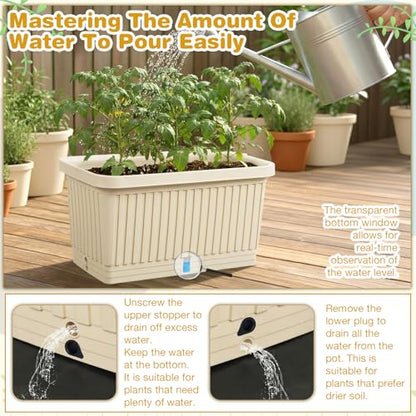 3 Pcs Large Rectangular Planter Boxes Outdoor, Beige, 20 Inches - color: Beige, size: 20 Inches