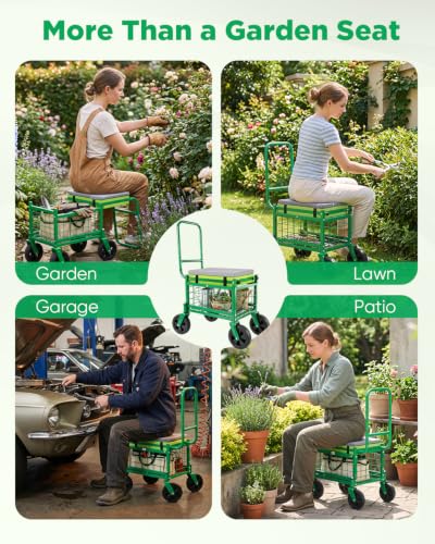 Saker Rolling Garden Work Seat with Wheels, 500 LB Heavy Duty Garden Cart - color: Luxury Version