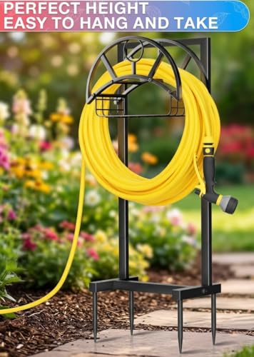 Garden Hose Holder with Basket & 4-Spike Base