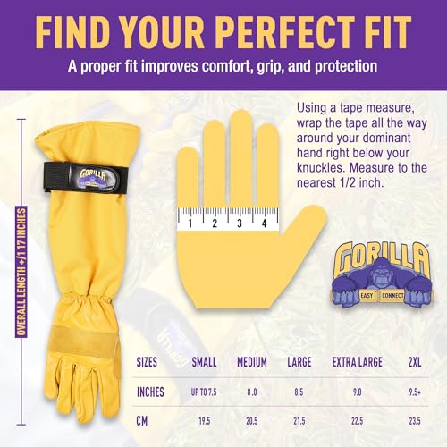 GORILLA EASY CONNECT Gardening Gloves Lightweight Tough Heavy Duty Long Sleeve Leather Pruning Gloves with Adjustable Strap - size: XX-Large