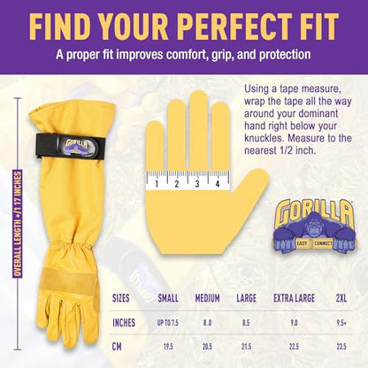 GORILLA EASY CONNECT Gardening Gloves Lightweight Tough Heavy Duty Long Sleeve Leather Pruning Gloves with Adjustable Strap - size: XX-Large
