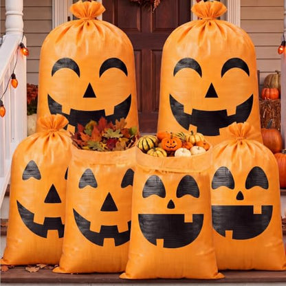 Pajean 6 Pcs Halloween Pumpkin Leaf Lawn Bags Reusable Woven Fall Yard