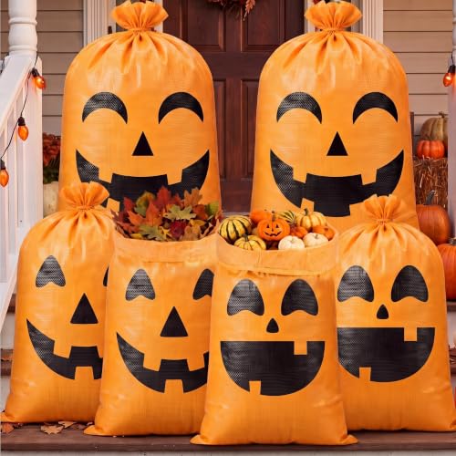 Pajean 6 Pcs Halloween Pumpkin Leaf Lawn Bags Reusable Woven Fall Yard