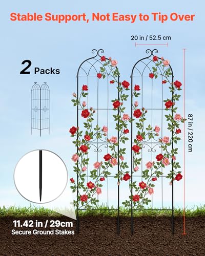 VEVOR Garden Trellis, 87 x 20 inch Rose Trellis, 2 Packs Garden Flower Rose Trellises with Powder-Coated Finish & Convenient Locking Design, Plant Support Trellises for Flowers, Vegetables, Roses - color: 2 Packs-Style2, size: 87''H x 20''W