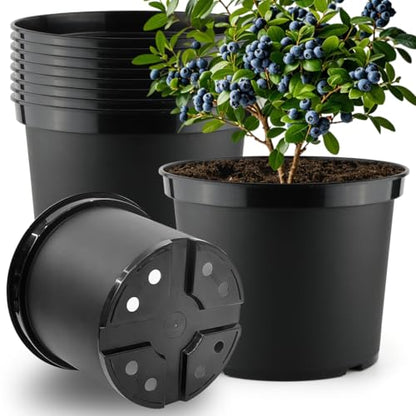 RooTrimmer 5 Gallon Nursery Pots 10-Pack, 12 Inch Plastic Planter with Drainage Holes – Round, Sturdy, Deep Design for Indoor/Outdoor Plants - size: 5Gallon-10P-Black