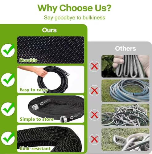 Garden Hose 50 ft x 5/8 in, Ultra-Light, All-Weather Water Hose, Leak-Free Connections,High Pressure Abrasion-Resistant Eco-Friendly, Black