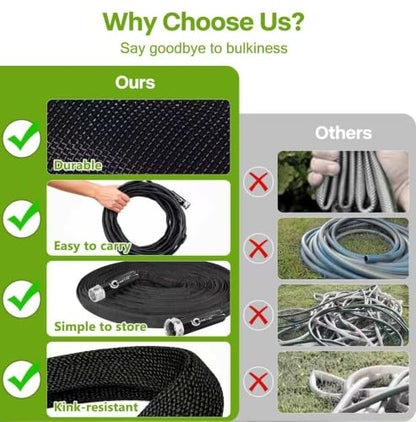 Garden Hose 50 ft x 5/8 in, Ultra-Light, All-Weather Water Hose, Leak-Free Connections,High Pressure Abrasion-Resistant Eco-Friendly, Black