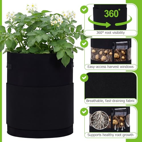 Baderke 2 Pack Grow Bags with Visible Harvest Window, 20 Gallon, Black