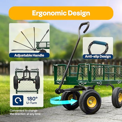 VIVOHOME Heavy Duty 880 Lbs 4.5 Cu Ft Mesh Steel Garden Cart Utility Wagon - color: Green