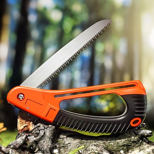 Durable Folding Pruning Saw with Safety Lock - Orange Handle for Camping, Gardening, Tree Trimming - color: Orange