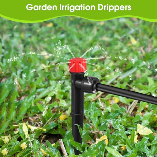 30 Pcs Drip Irrigation Emitters with Stake - Adjustable Drip Emitter Stream for 1/4" Drip Line Irrigation Tubing - Drip Irrigation System Parts Drippers Sprinkler Heads for Garden Watering System -Red - style: 30 Pcs Red Drip Emitters Stream