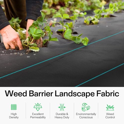 VIVOSUN Premium Weed Barrier Landscape Fabric Heavy Duty, 4ftx50ft 5oz Double-Layered Weed Control Mat with High Permeability, Commercial Ground Cover, Easy Set up & Superior Weed Control (Pack of 2) - size: 4×50FT (Pack of 2)