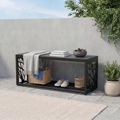 37" Outdoor Storage Bench, HDPE Seat, Steel Frame, Tree - style: small - Tree of Life
