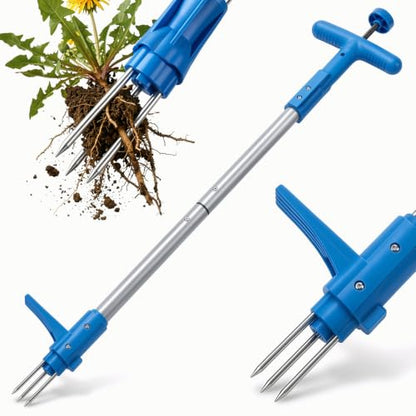 PASAMIC Stand Up Weed Puller Tool, Root-Out Manual Weeder, 3-Claw Steel