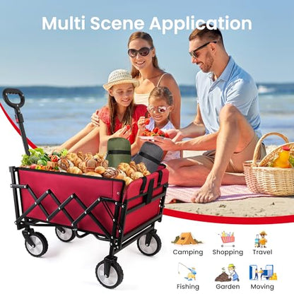 MAZING Collapsible Foldable Wagon with Tailgate Extended, 300lbs Heavy Duty Portable Lightweigh Utility Folding Wagon Cart for Grocery, Camping, Garden, Fishing