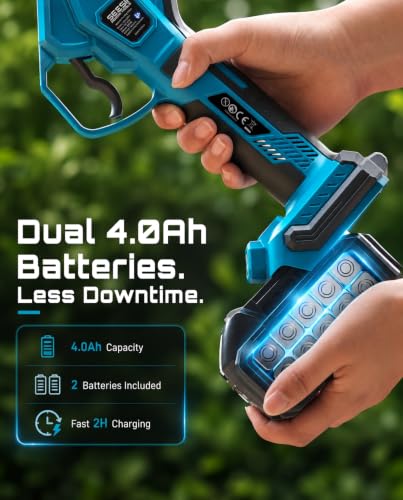SEESII Electric Pruning Shears, 1.6" Cut Cordless Pruner, 2x4.0Ah Batteries - color: Sea Blue