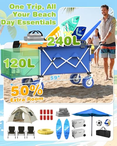 59"L Beach Wagon with 9×4" Big Sand Wheels, Expandable Tailgate - size: 360L