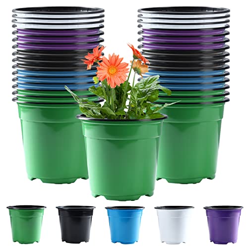 Oubest 30Pack Nursery Pots Plastic for Plants 6 inch Seedling with Drainage Holes Multicolor Flower Seed Starting Pots for Seedling Cutting Transplanting - size: 6 inch